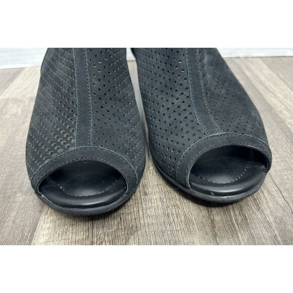 Earth Sandals Intrepid Black Leather Ankle Peep Toe Heels Shoes Womens Size 8.5B - Picture 4 of 13